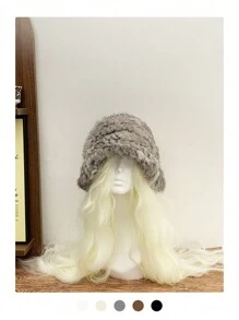 1pc Women's Angora Rabbit Fur Bucket Hat, Fashionable & Warm For Autumn And Winter