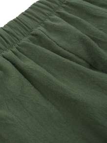 Women Summer Ninth Pants Solid Color Middle Waist Loose Casual Trousers With Pockets For Girls, 5 Colors, S-5XL - 軍綠色 - 查看 8