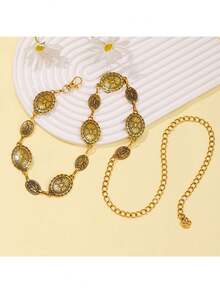 topshiny 1 件女士简约风格优雅复古镂空花卉雕刻腰链，时尚连衣裙配饰，派对装 - 腰鏈 - 查看 4