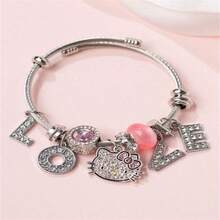 1 chiếc vòng tay mặt dây chuyền có thể điều chỉnh màu bạc, thích hợp để đeo hàng ngày cho phụ nữ - Nhiều màu - Xem 6