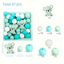 47 件硅胶珠套装，考拉形硅胶焦点珠，12mm/15mm 圆形硅胶散珠，适用于 DIY 珠宝制作、钥匙包、串珠笔、手链、项链、绳串珠手工艺品配件 - 無尾熊矽膠焦點珠套裝 - 查看 6