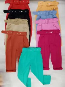 CHILDREN'S TAILORED PANTS FOR GIRLS WITH BELT KIDS FASHION BLOGGER DIVA - Negro - Ver 3