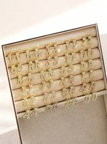 1pc Crown Initial Letter Necklace & 1 Pair Sud Earrings Copper Jewelry Set  Suitable For Children Fashion Party Accessory For Boys Girls Birthday Gift For Daily Life - Yellow Gold - View 8