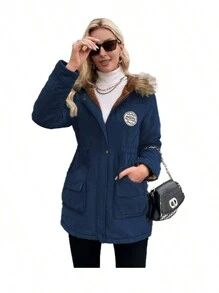 Chaqueta polar de algodón con capucha y manga larga Chaqueta de algodón para mujer - Azul - Ver 1