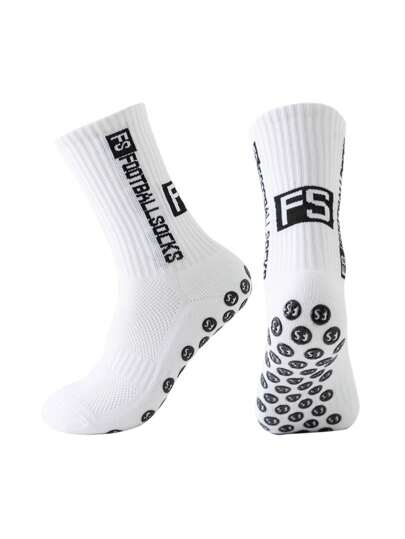 1 Pair Non-Slip Dot Grip Compression Soccer Socks, Breathable Professional Match Sports Socks, Thick Terry Lining, Unisex, Fall