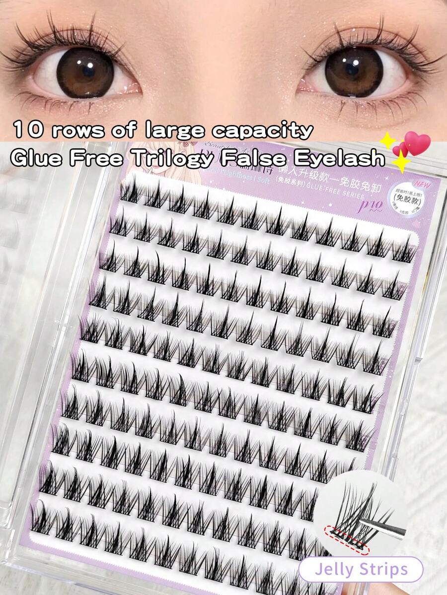 120 cái/bộ 10-12mm Độ dày 0,07mm Lông mi giả hình chữ C trông tự nhiên, Bộ lông mi 3 trong 1 dễ dàng dành cho phụ nữ, Lông mi chùm dạng loe tự dính không cần keo - C - Xem 1