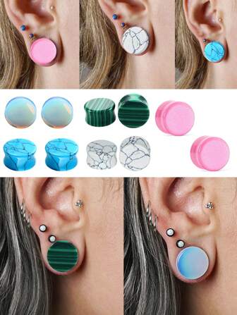 2pcs Stone Ear Tunnels Plug Piercing Earring Gauges For Ear For Women 2g 0g 00g Ear Stretcher Expander Kit