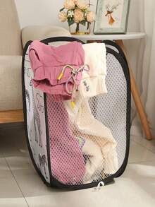 1 pièce Panier à linge sale pliable de bande dessinée, panier à linge à 3 côtés en maille, panier de rangement de salle de bain à la maison, panier de rangement de jouets pour enfants pour les vêtements, pantalons, chaussures, jeans, bottes, jupes - Multicolore - Voir 4