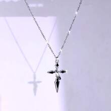 朋克风格水钻天使翅膀和吊坠项链，钛钢，适合男女日常佩戴，礼物 - 銀色 - 查看 17