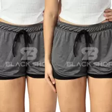KIT 2 Women's Shorts 2 In 1 Men's Gym Bermuda Running Training With Elastane - Dark Grey - View 1