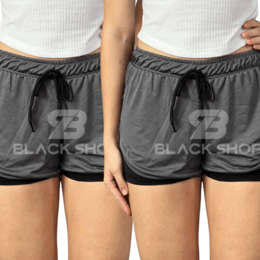 KIT 2 Women's Shorts 2 In 1 Men's Gym Bermuda Running Training With Elastane - Dark Grey - View 1