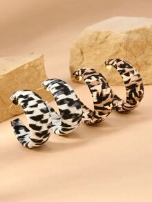 1 对别致豹纹图案包裹 PU 皮革耳环圈，优雅女士耳环，适合日常佩戴、礼物和派对 - 棕色 - 查看 1