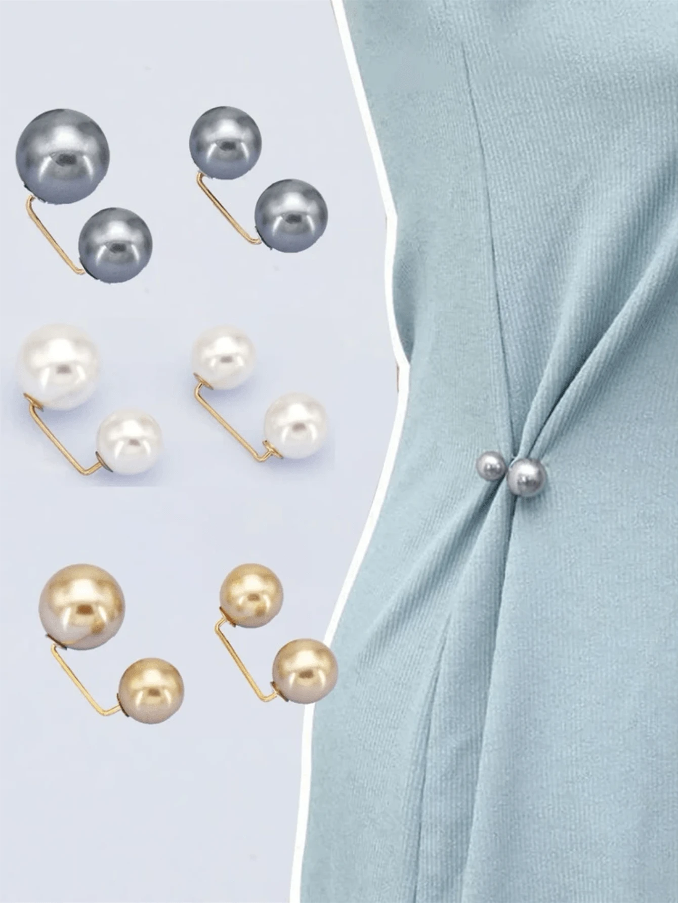 6 件仿珍珠腰带扣、牛仔裤腰部调节器、衬衫领夹，用于防止服装故障