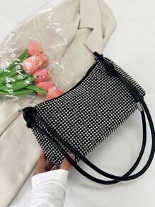 Small Size Rivet Decor Messenger Bag, Punk Style Rhinestone Embellished Roomy Shoulder Bag For Travel, Party And Other Occasions , Goth - Bright silver - View 7