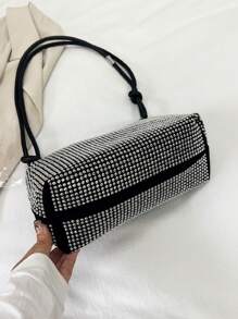 Small Size Rivet Decor Messenger Bag, Punk Style Rhinestone Embellished Roomy Shoulder Bag For Travel, Party And Other Occasions , Goth - Bright silver - View 10