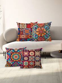 4件/1件 波西米亚风彩色印花超柔软毛绒枕套，适用于客厅、卧室、沙发、家居装饰、房间装饰，不含枕芯 - 彩色 - 查看 1