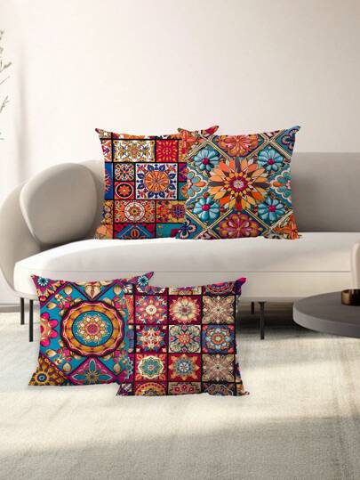 4件/1件 波西米亚风彩色印花超柔软毛绒枕套，适用于客厅、卧室、沙发、家居装饰、房间装饰，不含枕芯