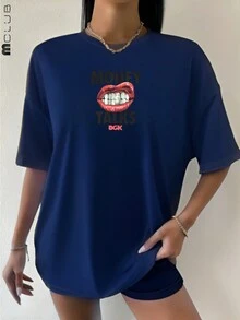 Women's T-Shirt Money Talks Streetwear Printed Cotton Tshirt Fashion Blogger Shirt - Màu xanh hải quân - Xem 1