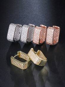 2pcs Hip Hop Style Zirconia Earrings, Unisex, Silver Plated Stud Earrings, Birthday Party Holiday Accessories, Bridal Wedding Jewelry, Gift For Girlfriend - ET-231 - View 10