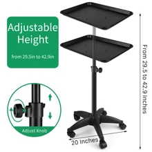 Carrito de bandeja de salón con ruedas, carrito de altura ajustable utilizado para salón de belleza, spa, mesa de trabajo de tatuaje y almacenamiento de peluquería, bandeja de salón, estación de salón, bandeja de tatuaje, bandeja de salón con ruedas, bandeja de estilista - Negro - Ver 2