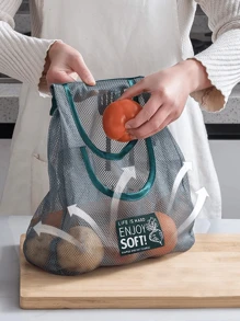 1 قطعة حقيبة شبكية قابلة للنقل للتخزين والحفاظ على الثوم والزنجبيل، حقيبة مطبخ قابلة لإعادة الاستخدام مع علامة مطبوعة للزخرفة