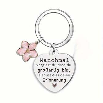 1 st hjärtformad nyckelring i rostfritt stål med blomhänge - inspirerande graverad nyckelring, present till kvinnor, bästa vän, syster, kollega, mamma - en del med dekorativ bokstavsring - dekorativt tillbehör lämpligt för alla tillfällen alla hjärtans dag alla hjärtans dag biltillbehör väskberlock skola söt goth y2k halloween tillbehör lärare dag