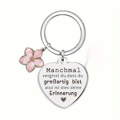 1 Stück Schlüsselanhänger aus Edelstahl in Herzform mit Blumenanhänger - inspirierendes graviertes Schlüsselring-Geschenk für Frauen, beste Freundin, Schwester, Kollegin, Mutter - ein Stück mit dekorativem Ringverschluss - dekoratives Accessoire geeignet für alle Anlässe wie Valentinstag, Valentins-Autoaccessoires, Taschenanhänger, Schule, Goth, Y2K, Halloween, Lehrertag