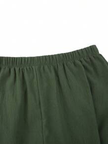 Women Summer Ninth Pants Solid Color Middle Waist Loose Casual Trousers With Pockets For Girls, 5 Colors, S-5XL - 軍綠色 - 查看 7