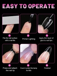 120pcs/Box Full Cover Fake Nails, Acrylic Manicure Supplies, Half Matte Seamless Nails, Transparent Short Almond Shape Nail Stickers - Clear - View 9