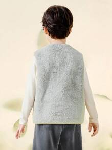 mini bala Unisex Kids' Reversible Fleece Warm Vest, Infant Belly Warmer Fleece Vest - Grey - View 5