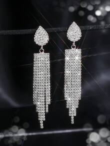 圣诞节 CZ 水晶水滴耳环耳钉 适合妻子、女朋友、情人节礼物 1 对 - 銀色 - 查看 2