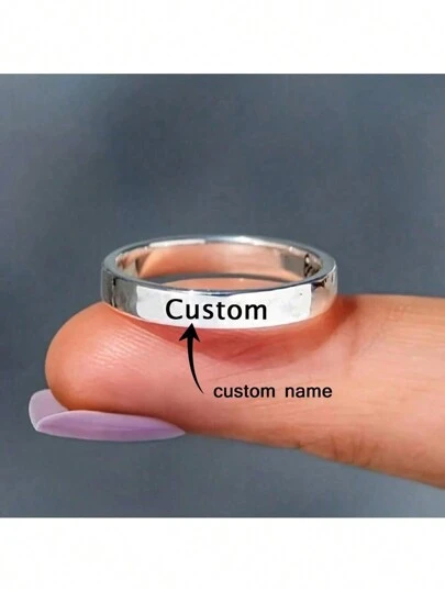 Personalized Custom Engraved Name Stainless Steel Ring Wedding Ring Customized Name Letter Date Ring 7-10 Size Simple Circle Silver Gold Black Tail Ring Men Women Valentine's Day Gift Friendship Wedding Accessories Valentines