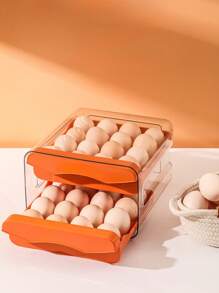 1 pieza Bandeja refrigeradora para huevos de 2 capas de gran capacidad, recipiente de almacenamiento de huevos con cajón de plástico transparente, organizador apilable para huevos que se adapta a la bandeja de huevos del refrigerador de la cocina