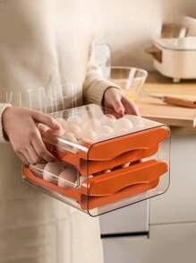 1 pieza Bandeja refrigeradora para huevos de 2 capas de gran capacidad, recipiente de almacenamiento de huevos con cajón de plástico transparente, organizador apilable para huevos que se adapta a la bandeja de huevos del refrigerador de la cocina
