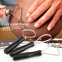3 Pcs/Set Wood Pottery Clay Sculpture Big Loop Tool With Steel Flat Wire - Silver - View 5