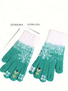 一双温暖的触摸屏兼容圣诞手套 - 可爱的雪花圣诞树图案冬季骑行手套，适合圣诞礼物 - 12-16Y - 查看 7