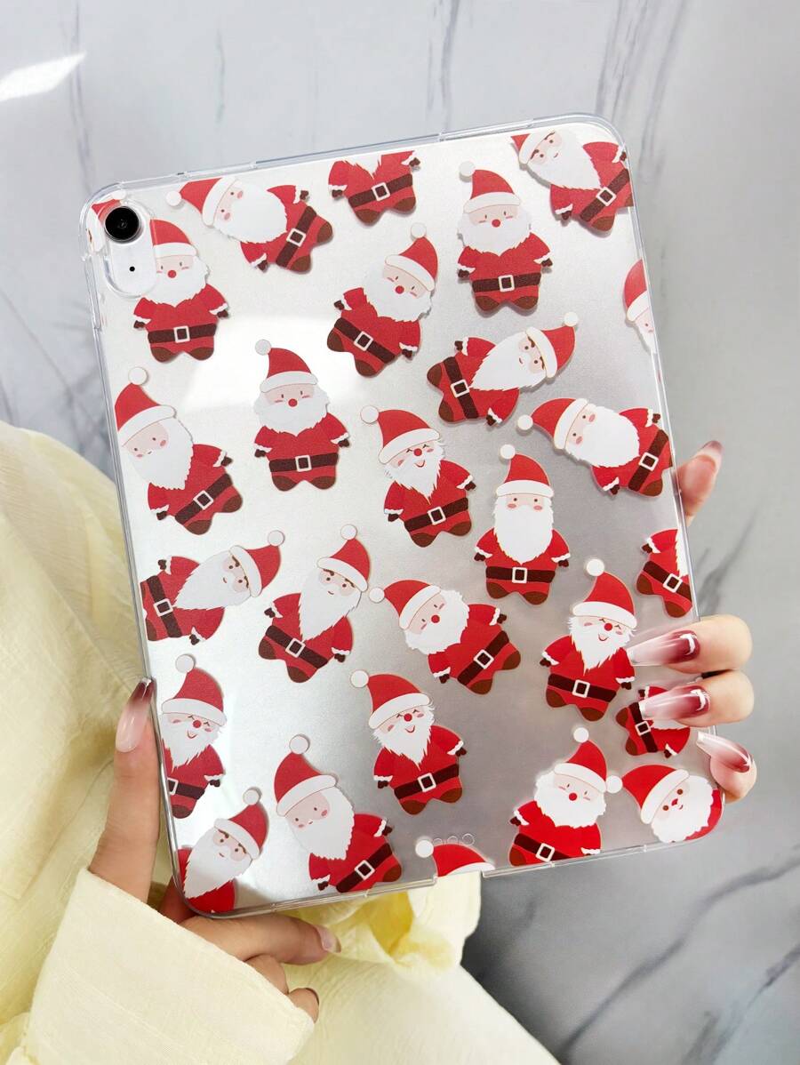 Transparent Shell Santa Claus Painted, Lightweight Ultra-Thin Soft Shell, Simple / Personalized / Creative / Cartoon / Fun / Christmas / Holiday / Cute TPU Tablet Protective Single Shell, Compatible With IPad Mini 1/2/3/Mini 4/Mini 5/Mini 6/Air/Air 2/9.7/10.2/10.5/Air 4/Air 5/10.9/Pro 11-In.(M2)-2024/Pro 11-In.(M4)-2024 Models, A7/A8 Models, Tablet Not Included