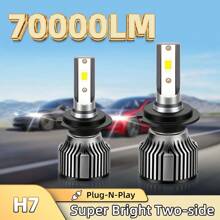 2pcs H1 H7 H11 9005/HB3 9006/HB4 9012 H4 H13 LED Headlight Bulbs, 6000K Cool White, 200W, 70000LM, Super Bright CSP Chips, Built-In High-Speed Turbine Quiet Fan, 800% Brighter, Over 70000 Hours Lifespan