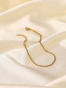Nooxian 1pc Women Stainless Steel Gold Braided Chain Anklet, Versatile Layered Accessory