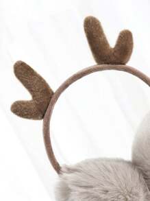 Orejeras con cuernos de Navidad, orejeras plegables ajustables cálidas y a prueba de viento de felpa para otoño/invierno - Caqui - Ver 2