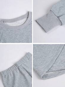 2pcs Solid Color Casual Women Long Sleeve Sweatshirt And Mini Skirt Set - Grey - View 7