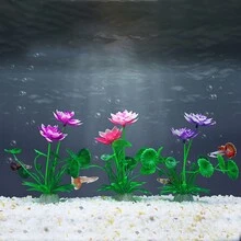3 cái/Mới Bể cá mô phỏng hoa sen và lá sen trang trí cảnh quan, Cây mô phỏng cảnh quan nước hồ cá, Cây thủy sinh mô phỏng cá ẩn núp/chơi đùa/sinh sản - Nhiều màu - Xem 1