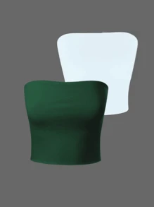 Kit With 3 Cropped Tube Tops For Women, Brown, White And Black, Fitted Model - Army Green - View 8
