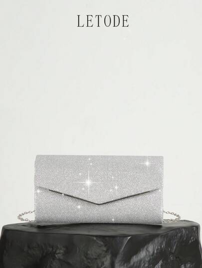 LETODE Glitter Elegant Envelope Clutch Clutch Women Evening Bridal Wedding Purse For Women Prom With Detachable Metal Chain For Wedding And Party Clutch For Ladies Bag Versatile Handheld Bag Cocktail Party Wedding Prom Dresses, Perfectly Matching With Prom Dresses For Women, Prom Accessories, Sequin Dress Women, Sparkly Dress, Elegant Dresses For Women, Elegant Prom Bag, Perfectly Matching With Bridal Party, Best Choice Elegant Bag For Bridal Shower