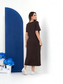 Long Sweatshirt Dress V734 - Màu nâu Sô-cô-la - Xem 2