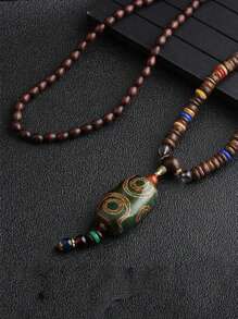 1pc Retro  Wooden Bead Necklace With Pendant - Necklace - View 8