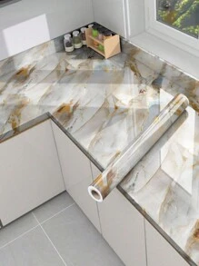 1 件大理石镀金图案壁纸厨房防油贴纸自粘式撕贴耐高温耐油厨房台面贴纸橱柜表面翻新墙贴、贴纸、墙贴花、乙烯基贴花用于家庭装饰、春季装饰品让您的家焕然一新、拉玛装饰贴纸 - 彩色 - 查看 4