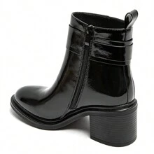 Square Heel Ankle Boots With Gold Buckle – Timeless Elegance In Leather And Suede - Black 1672-1 - View 5