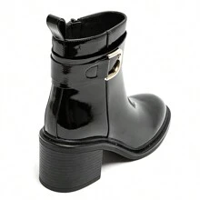 Square Heel Ankle Boots With Gold Buckle – Timeless Elegance In Leather And Suede - Black 1672-1 - View 6