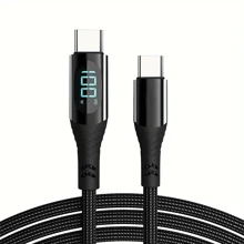 Sạc nhanh 100W, truyền dữ liệu 20Gbps, cáp USB-C sang USB-C bện nylon, hình tròn, đầu nối đực sang đực, điện áp hoạt động lên đến 36V, tương thích với iPhone 15 Pro/Max, iPad Pro 2022, iPad Air 4, Galaxy S23+/Ultra - màu đen - Xem 14
